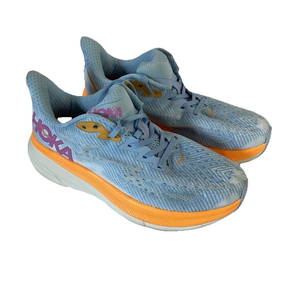 Hoka One Clifton 9 Wide Mens Size 7D Airy Blue Ice Water Shoes EUC